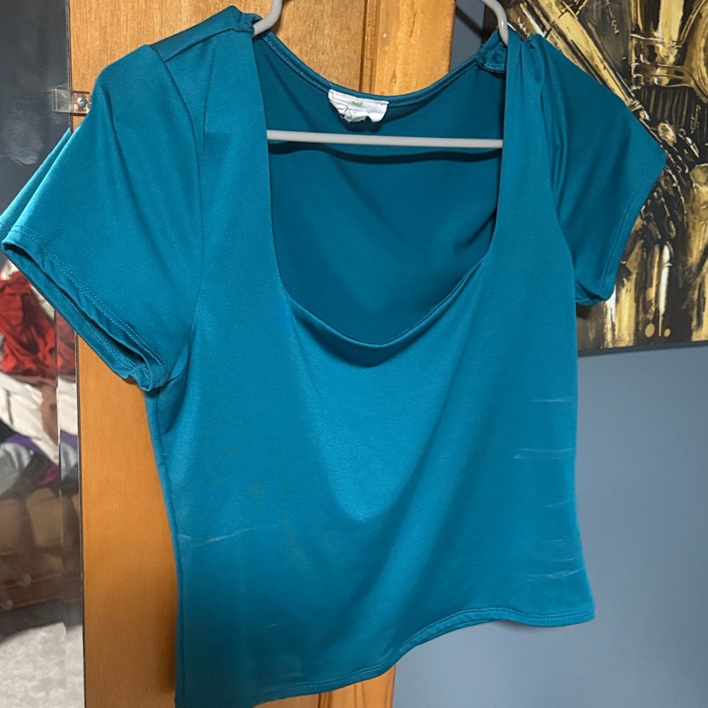 Elegant Teal Scoop Neck Women's Top